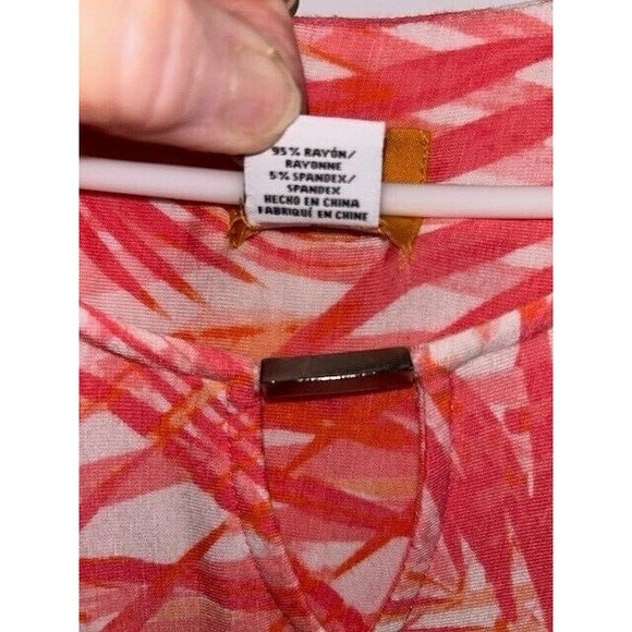 Ruby Rd Top Woman Size PS Asymmetrical Slits Tropical Coral 3/4 Sleeve EUC - Picture 3 of 6